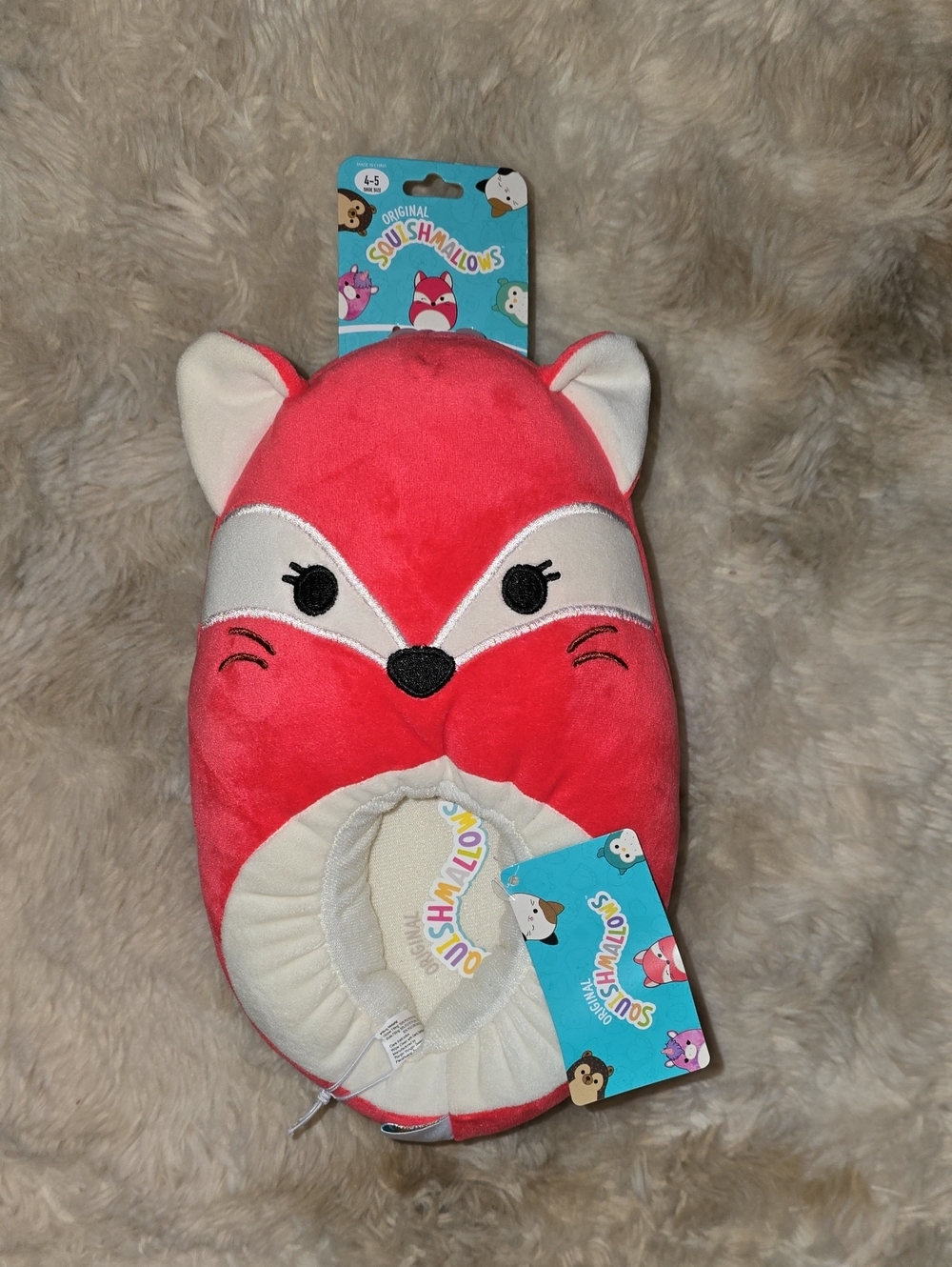 Squishmallows Pink & Cream Fox Plush Shoe Size 4-5